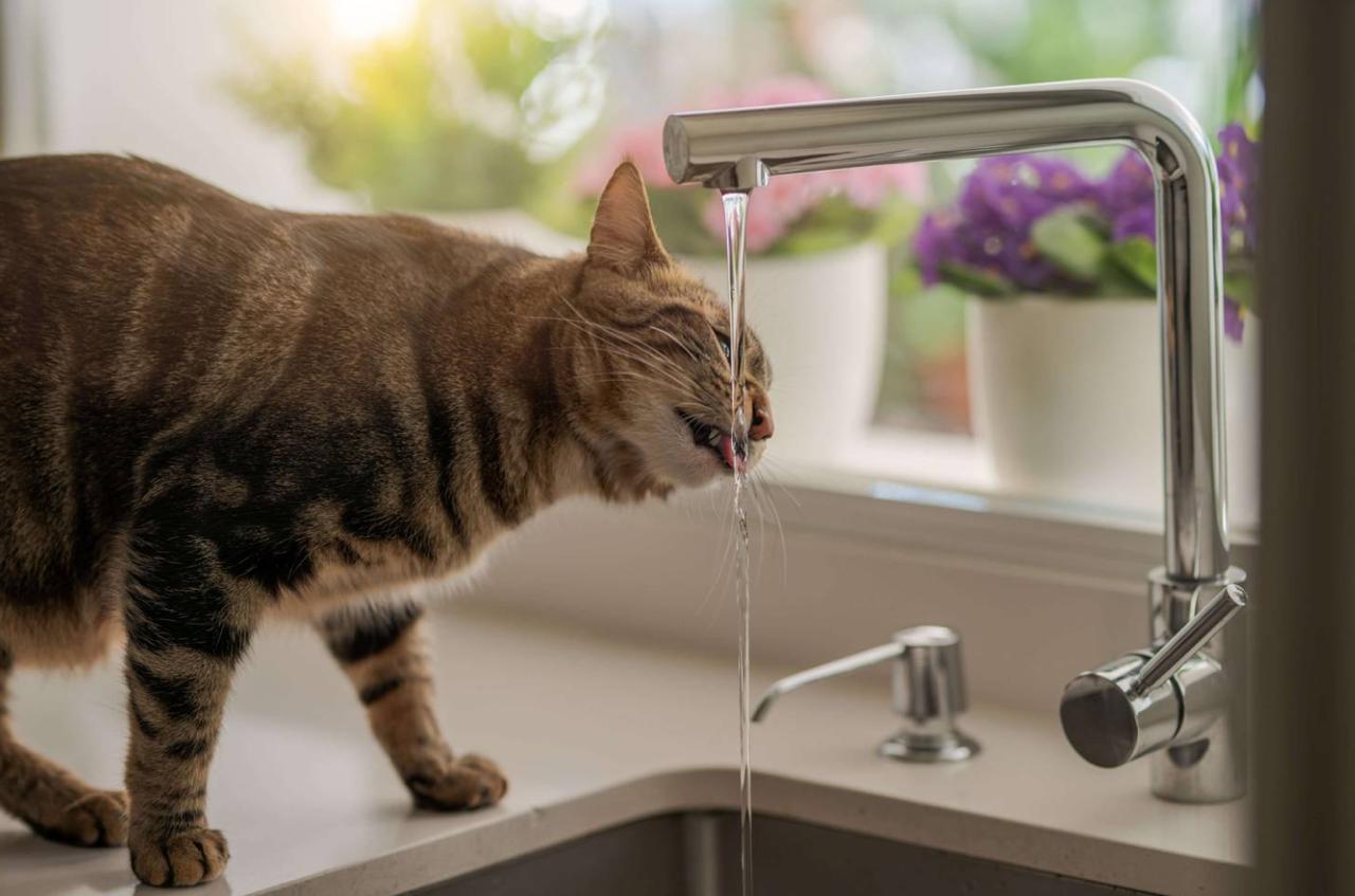кошка пьет много воды